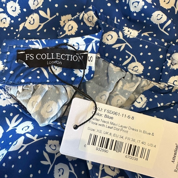 NWT Women’s Halter neck, Maxi layer dress in blue and Floral with leaf dot - Picture 9 of 9